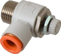 SMC PNEUMATICS - 1/2" Tube OD x 1/2" Male NPT Flow Control Elbow Valve - Meter Out - All Tool & Supply