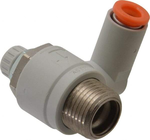 SMC PNEUMATICS - 1/4" Tube OD x 3/8" Male NPT Flow Control Offset Inline Valve - Meter Out - All Tool & Supply