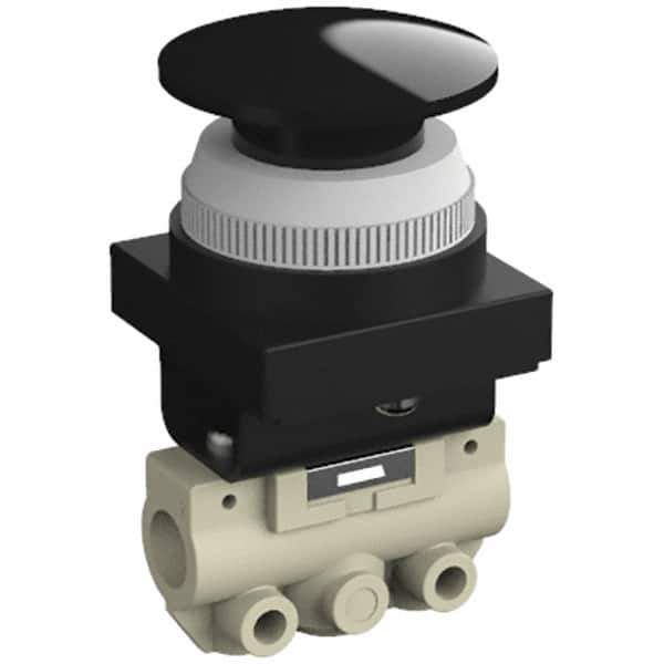 SMC PNEUMATICS - 0.14 CV Rate, 1/8" NPT Inlet Mechanical Valve - 2 Way, 2 Ports, Push Button Mushroom - All Tool & Supply