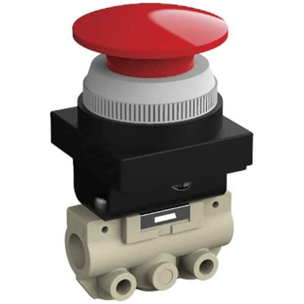 SMC PNEUMATICS - 0.14 CV Rate, 1/8" NPT Inlet Mechanical Valve - 2 Way, 2 Ports, Push Button Mushroom - All Tool & Supply