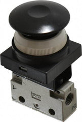 SMC PNEUMATICS - 0.14 CV Rate, 1/8" NPT Inlet Mechanical Valve - 3 Way, 2 Ports, Push Button Mushroom - All Tool & Supply