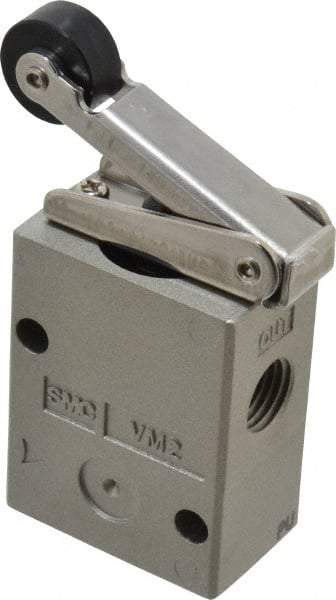 SMC PNEUMATICS - 1.00 CV Rate, 1/4" NPT Inlet Mechanical Valve - 3 Way, 2 Ports, Roller Lever - All Tool & Supply