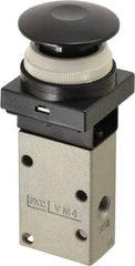 SMC PNEUMATICS - 0.38 CV Rate, 1/4" NPT Inlet Mechanical Valve - 3 Way, 3 Ports, Push Button Mushroom - All Tool & Supply