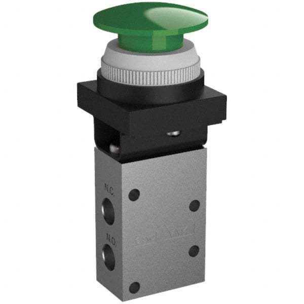 SMC PNEUMATICS - 0.38 CV Rate, 1/4" NPT Inlet Mechanical Valve - 3 Way, 3 Ports, Push Button Mushroom - All Tool & Supply