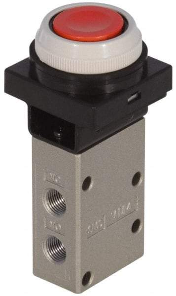 SMC PNEUMATICS - 0.38 CV Rate, 1/4" NPT Inlet Mechanical Valve - 3 Way, 3 Ports, Push Button Flush - All Tool & Supply