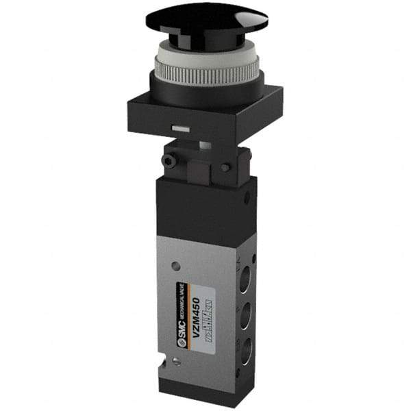 SMC PNEUMATICS - 0.55 CV Rate, 1/8" NPT Inlet Mechanical Valve - 4 Way, 5 Ports, Push Button Mushroom - All Tool & Supply