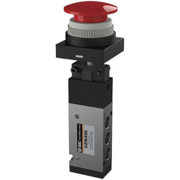 SMC PNEUMATICS - 0.55 CV Rate, 1/8" NPT Inlet Mechanical Valve - 4 Way, 5 Ports, Push Button Mushroom - All Tool & Supply