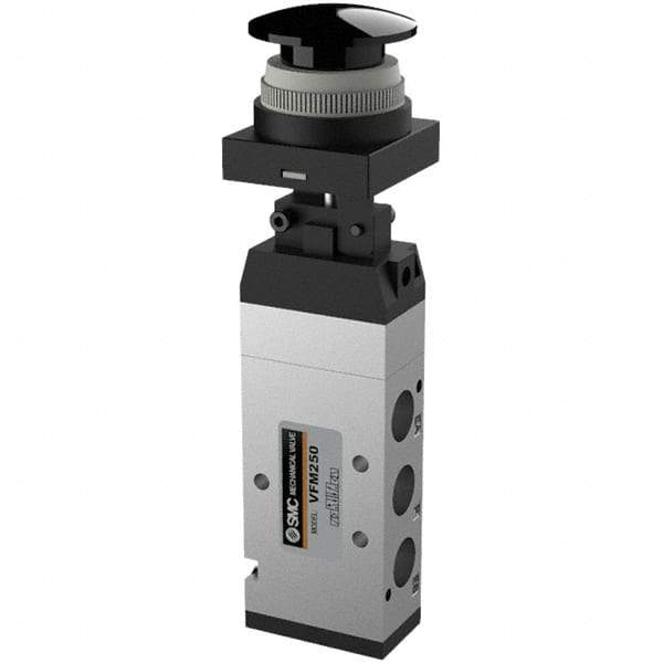 SMC PNEUMATICS - 1.00 CV Rate, 1/4" NPT Inlet Mechanical Valve - 4 Way, 5 Ports, Push Button Mushroom - All Tool & Supply