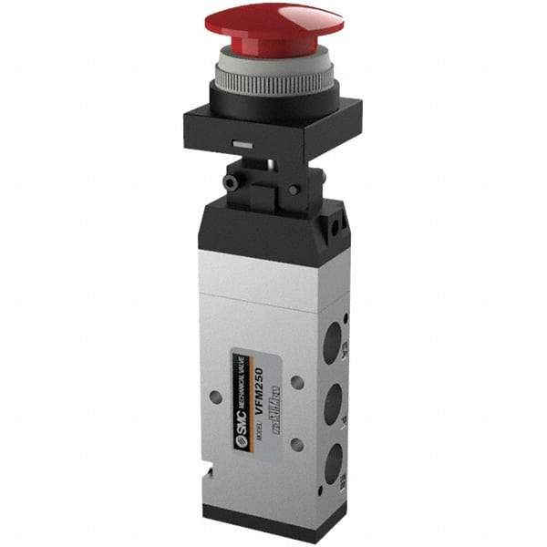 SMC PNEUMATICS - 1.00 CV Rate, 1/4" NPT Inlet Mechanical Valve - 4 Way, 5 Ports, Push Button Mushroom - All Tool & Supply