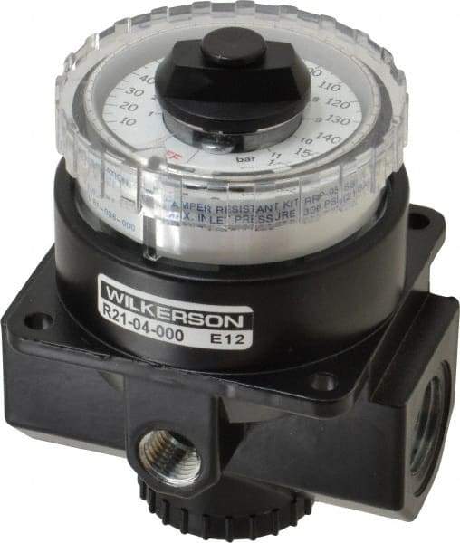 Wilkerson - 1/2 NPT Port, 195 CFM, Zinc Dial Air Regulator - 5 to 160 psi Range, 300 Max psi Supply Pressure, 1/4" Gauge Port Thread, 3.2" Wide x 4.19" High - All Tool & Supply