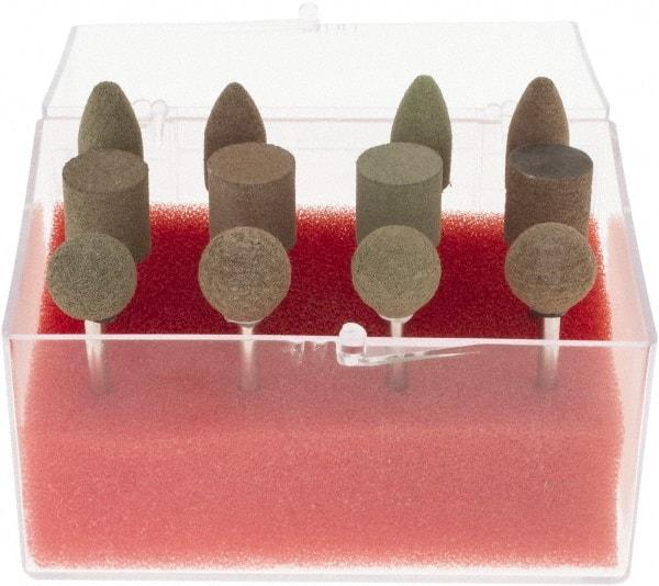 Grier Abrasives - 12 Piece Aluminum Oxide Rubber Rubber Mounted Abrasive Wheel Set - Includes Mounted Wheels with 1/8" Diam x 1-1/2" Long Shank - All Tool & Supply