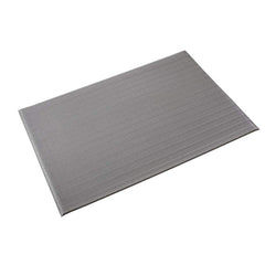 Anti-Fatigue Mat: 60' Length, 3' Wide, 3/8″ Thick, Polyvinylchloride Ribbed, Gray, Dry