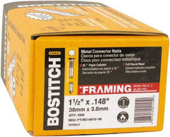 Stanley Bostitch - 10 Gauge 0.148" Shank Diam 1-1/2" Long Metal Connecting Nails for Power Nailers - Steel, Bright Finish, Smooth Shank, Angled Stick Paper Tape Collation, Round Head, Diamond Point - All Tool & Supply