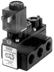 ARO/Ingersoll-Rand - 1/8" Inlet x 1/8" Outlet, Solenoid Actuator, Solenoid Return, 2 Position, Body Ported Solenoid Air Valve - 24 VDC Input, 32 CFM, 0.9 CV, 4 Way, 150 psi, 3-1/2" Long x 1-15/16" Wide x 3-1/4" High, 0 to 180°F - All Tool & Supply