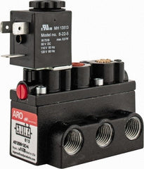 ARO/Ingersoll-Rand - 1/4" Inlet x 1/4" Outlet, Solenoid Actuator, Spring Return, 2 Position, Body Ported Solenoid Air Valve - 120 VAC Input, 54 CFM, 1.5 CV, 4 Way, 150 psi, 2-15/16" Long x 1-15/16" Wide x 1-15/16" High, 0 to 180°F - All Tool & Supply