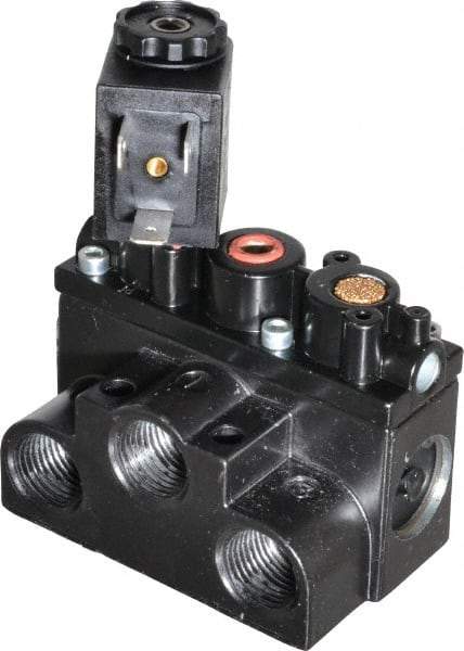 ARO/Ingersoll-Rand - 3/8" Inlet x 3/8" Outlet, Solenoid Actuator, Spring Return, 2 Position, Body Ported Solenoid Air Valve - 24 VDC Input, 63 CFM, 1.7 CV, 4 Way, 150 psi, 3-1/2" Long x '2-1/2" Wide x 3-5/8" High, 0 to 180°F - All Tool & Supply