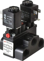 ARO/Ingersoll-Rand - 3/8" Inlet x 3/8" Outlet, Solenoid Actuator, Solenoid Return, 3 Position, Body Ported Solenoid Air Valve - 120 VAC Input, 63 CFM, 1.7 CV, 4 Way, 150 psi, 4" Long x '2-1/2" Wide x 3-5/8" High, 0 to 180°F - All Tool & Supply