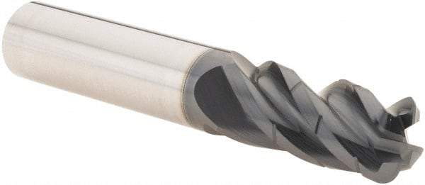 Iscar - 1/2" Diam, Variable Pitch, 1" LOC, 4 Flute Solid Carbide 0.1" Corner Radius Roughing End Mill - AlTiN Finish, 3" OAL, 1/2" Shank Diam, Single End, Centercutting, 38° Helix - All Tool & Supply