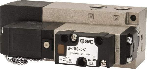 SMC PNEUMATICS - 0.8 CV Flow Rate, Single Solenoid Pilot Operated Valve - 5 Port, 2 Position, Spring Return, 1/4" NPT Inlet, 24 V - All Tool & Supply