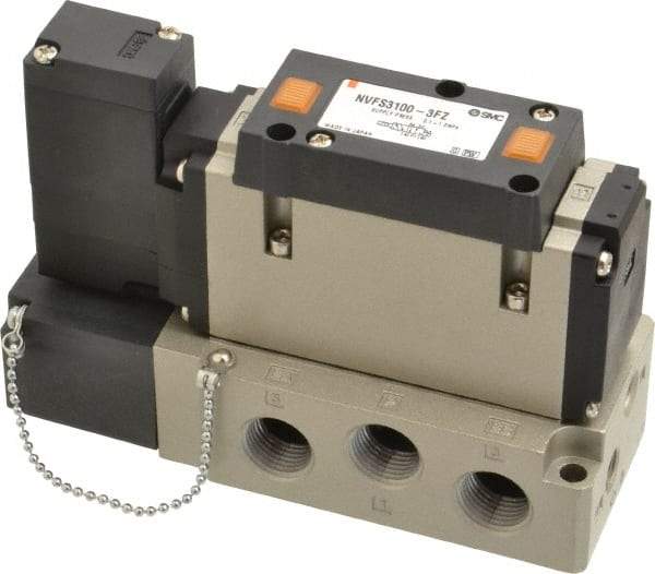 SMC PNEUMATICS - 2 CV Flow Rate, Single Solenoid Pilot Operated Valve - 5 Port, 2 Position, Spring Return, 3/8" NPT Inlet, 110 V - All Tool & Supply