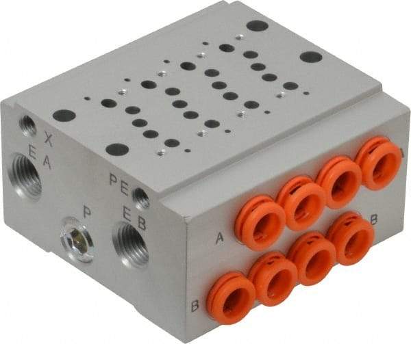 SMC PNEUMATICS - 0.3 CV Flow Rate, 4 Station Pilot Operated Solenoid Valve - 1/4" Push to Connect Inlet, Bar Manifold Base Mounted - All Tool & Supply