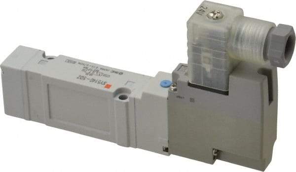 SMC PNEUMATICS - 0.7 CV Flow Rate, Single Solenoid Pilot Operated Valve - 5 Port, 2 Position, Spring Return, 1/4" Push to Connect Inlet, 24 V - All Tool & Supply