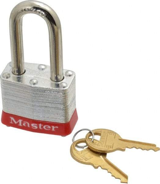 Master Lock - Keyed Different Retaining Key Conductive Lockout Padlock - 1-1/2" Shackle Clearance, 9/32" Shackle Diam, 1-1/4" Body Height x 1-9/16" Body Width, Red, 4 Pins - All Tool & Supply