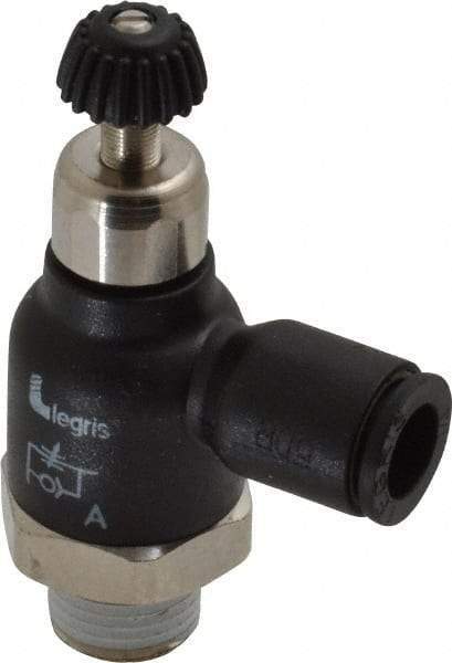 Legris - 1/4" Tube OD x 1/8 Male NPT Compact Meter Out Flow Control Valve - 14.5 to 145 psi, Nylon - All Tool & Supply