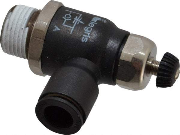 Legris - 3/8" Tube OD x 3/8 Male NPT Compact Meter Out Flow Control Valve - 14.5 to 145 psi, Nylon - All Tool & Supply