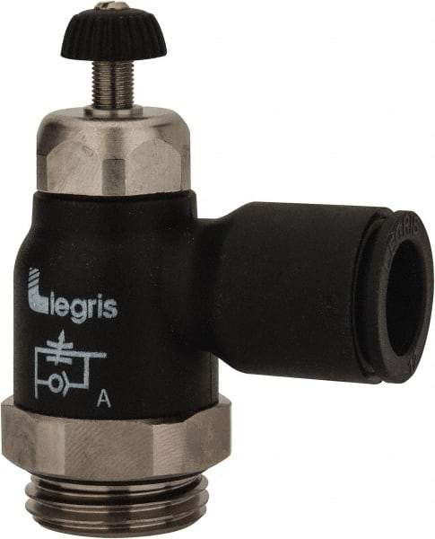 Legris - 12mm Tube OD x 1/2 Male BSPP Compact Meter Out Flow Control Valve - 14.5 to 145 psi, Nylon - All Tool & Supply