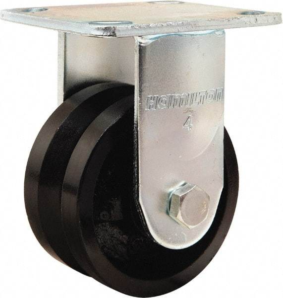 Hamilton - 4" Diam x 2" Wide, Iron Rigid Caster - 800 Lb Capacity, Top Plate Mount, 4" x 4-1/2" Plate, Straight Roller Bearing - All Tool & Supply