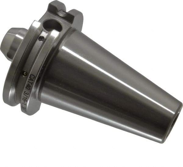 Accupro - CAT40 Taper Shank 3/16" Hole End Mill Holder/Adapter - 3/4" Nose Diam, 1.38" Projection, 5/8-11 Drawbar, Through-Spindle & DIN Flange Coolant - Exact Industrial Supply