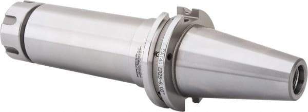 Accupro - 0.039" to 0.629" Capacity, 6" Projection, CAT40 Taper Shank, ER25 Collet Chuck - 0.0002" TIR, Through-Spindle & DIN Flange Coolant - Exact Industrial Supply