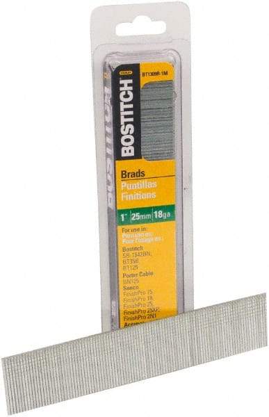 Stanley Bostitch - 18 Gauge 0.05" Shank Diam 1" Long Brad Nails for Power Nailers - Steel, Bright Finish, Ring Shank, Straight Stick Adhesive Collation, Brad Head, Chisel Point - All Tool & Supply