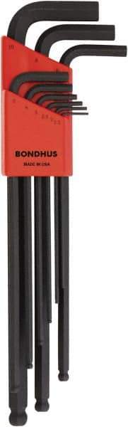 Bondhus - 9 Piece, L-Key Ball End Hex Key Set - 1.5 to 10mm Range, Protanium High Torque Steel - All Tool & Supply