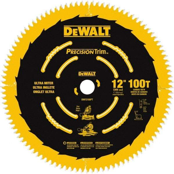 DeWALT - 12" Diam, 1" Arbor Hole Diam, 100 Tooth Wet & Dry Cut Saw Blade - Carbide-Tipped, Crosscutting Action, Standard Round Arbor - All Tool & Supply