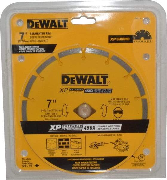 DeWALT - 7" Diam, 5/8" Arbor Hole Diam, Wet & Dry Cut Saw Blade - Diamond-Tipped, Standard Round Arbor - All Tool & Supply