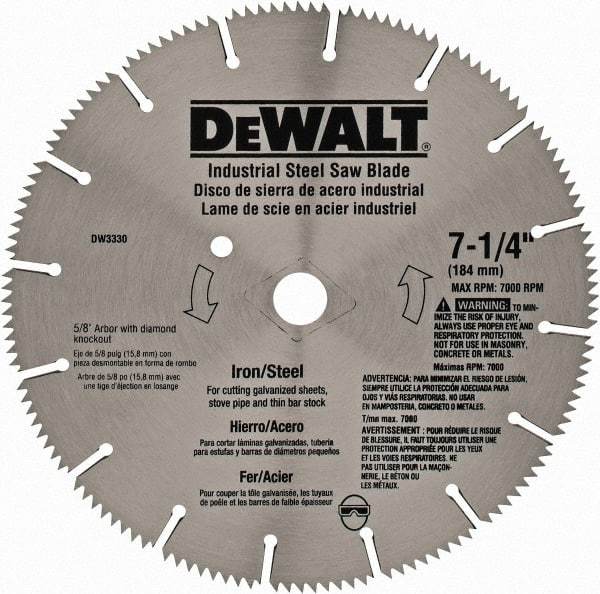 DeWALT - 7-1/4" Diam, 5/8" Arbor Hole Diam, 16 Tooth Wet & Dry Cut Saw Blade - Steel, Smooth Action, Standard Round Arbor - All Tool & Supply