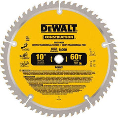 DeWALT - 10" Diam, 5/8" Arbor Hole Diam, 60 Tooth Wet & Dry Cut Saw Blade - Carbide-Tipped, Fine Finishing Action, Standard Round Arbor - All Tool & Supply