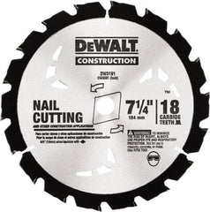 DeWALT - 7-1/4" Diam, 18 Tooth Wet & Dry Cut Saw Blade - Carbide-Tipped, Standard Round Arbor - All Tool & Supply