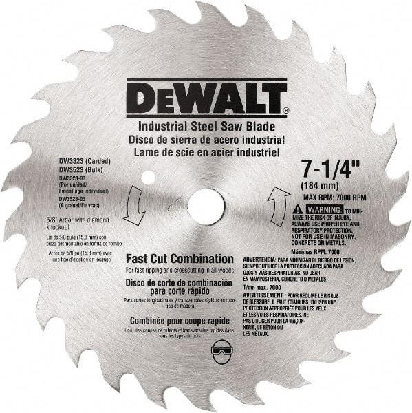 DeWALT - 7-1/4" Diam, 20 Tooth Wet & Dry Cut Saw Blade - Steel, Standard Round Arbor - All Tool & Supply