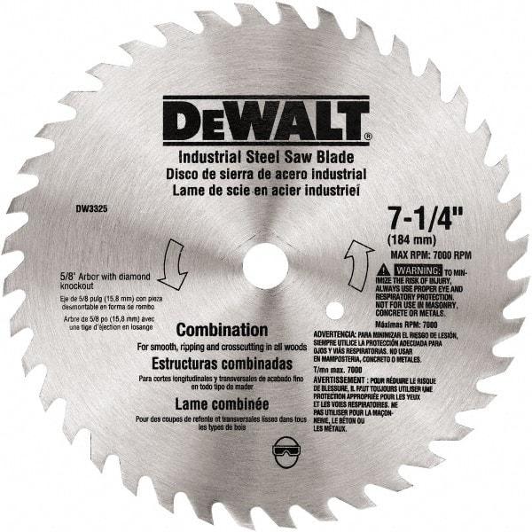 DeWALT - 7-1/4" Diam, 80 Tooth Wet & Dry Cut Saw Blade - Steel, Standard Round Arbor - All Tool & Supply