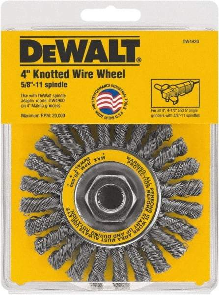 DeWALT - 4" OD, 5/8" Arbor Hole, Knotted Steel Wheel Brush - 4" Face Width, 1" Trim Length - All Tool & Supply