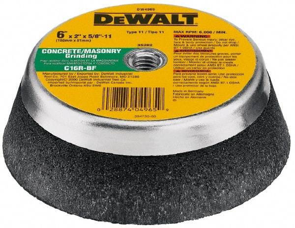 DeWALT - 6" Diam x 2" Thick, R Hardness, 16 Grit Surface Grinding Wheel - Aluminum Oxide/Silicon Carbide Blend, Type 11, Very Coarse Grade, 6,000 Max RPM - All Tool & Supply