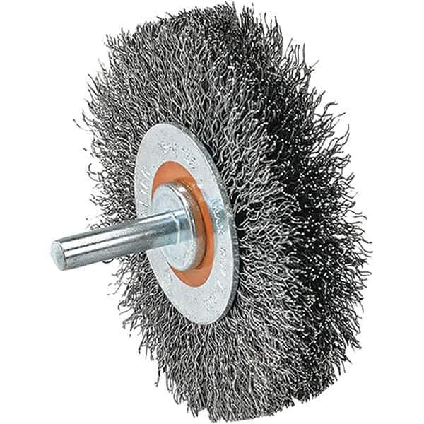 WALTER Surface Technologies - 2" OD, 1/4" Shank Diam, Crimped Steel Wheel Brush - 5/8" Face Width, 0.0118" Filament Diam, 25,000 RPM - All Tool & Supply