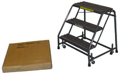 Ballymore - 28-1/2" 3 Step Ladder - Spring Loaded Rolling Safety Ladder, 450 Lb Capacity, 28-1/2" Platform Height, 20" Base Width x 25" Base Depth, Abrasive Mat Tread - All Tool & Supply