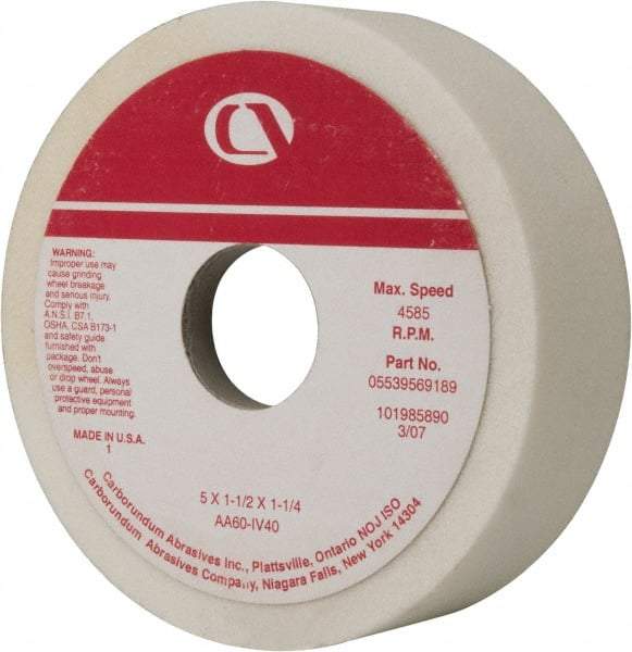 Grier Abrasives - 5" Diam, 1-1/4" Hole Size, 1-1/2" Overall Thickness, 60 Grit, Type 6 Tool & Cutter Grinding Wheel - Medium Grade, Aluminum Oxide, I Hardness, Vitrified Bond, 4,966 RPM - All Tool & Supply