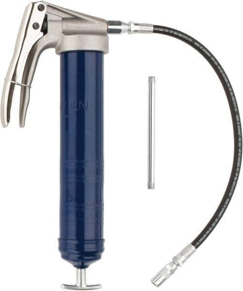 Lincoln - 7,500 Max psi, Flexible Pistol Grease Gun - 14-1 & 2 oz (Cartridge) & 16 oz (Bulk) Capacity, 1/8 Thread Outlet, 39 Strokes per oz, Bulk & Cartridge Fill, Includes 6" Straight Pipe & Coupler - All Tool & Supply