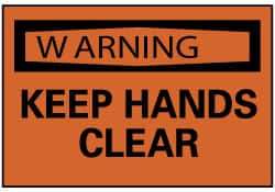 NMC - Accident Prevention Label, Header: WARNING - Legend: Warning - Keep Hands Clear, English, Black & Orange, 5" Long x 3" High, Sign Muscle Finish - All Tool & Supply