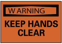 NMC - Accident Prevention Label, Header: WARNING - Legend: Warning - Keep Hands Clear, English, Black & Orange, 5" Long x 3" High, Sign Muscle Finish - All Tool & Supply